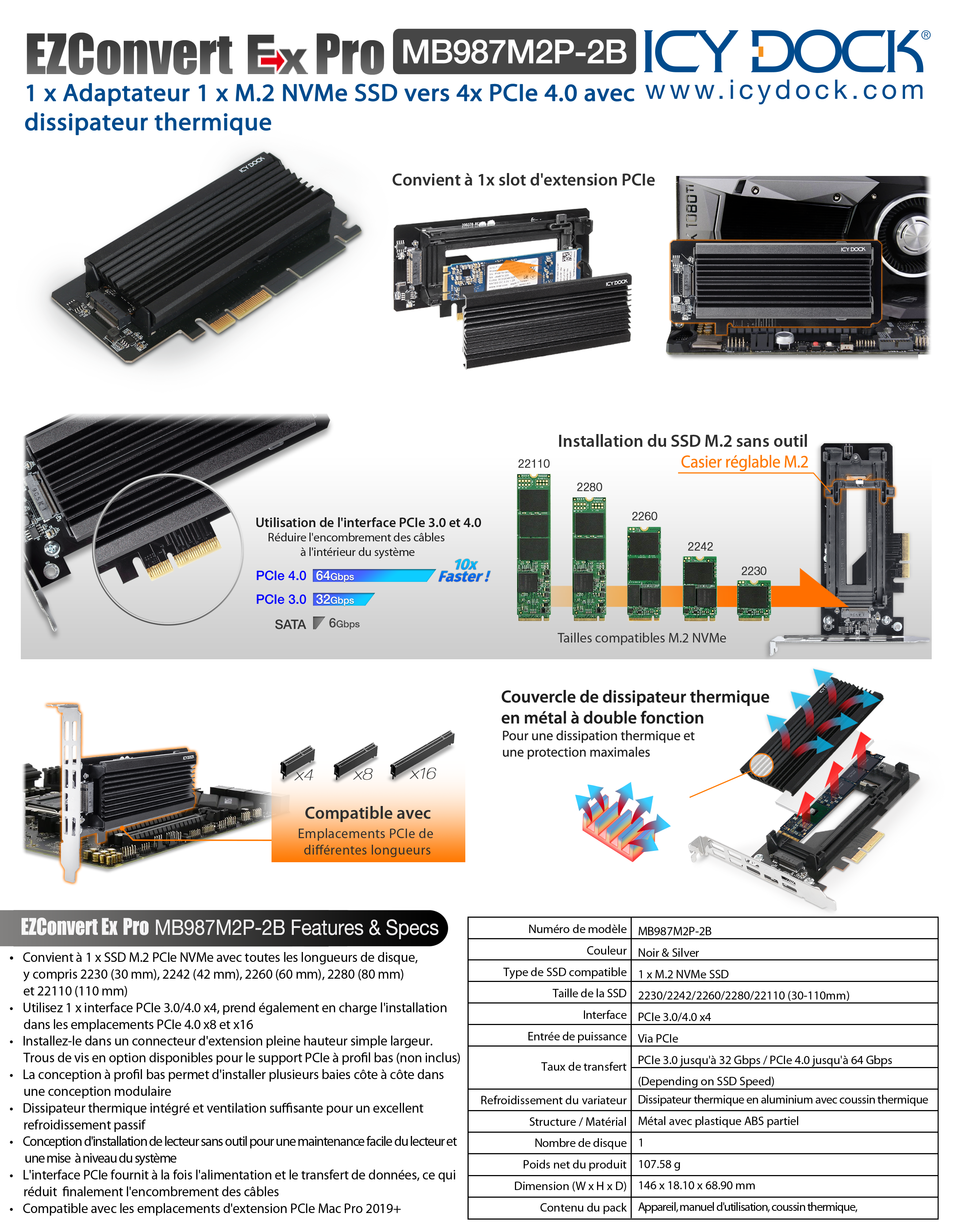 QIVYNSRY M.2 Dissipateur thermique NVME 2280 SSD simple double face pour  SSD M2 refroidissement avec coussinets thermiques en silicone pour  ordinateur PC PS5 PCIE NVME ou NGFF SATA M.2 SSD : 
