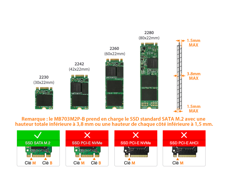 Adaptateur et convertisseur Kalea-Informatique Adaptateur M2 type SATA vers  miniPCIe pour port mPCIe, compatible Asus eeePC 900 900A 901