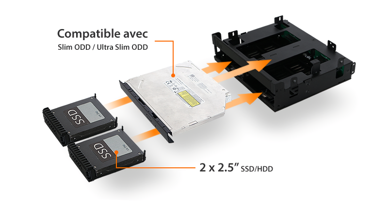 Carte mère InLine Cadre de montage® HDD / SSD, 2,5 à 3,5, avec vis, noir